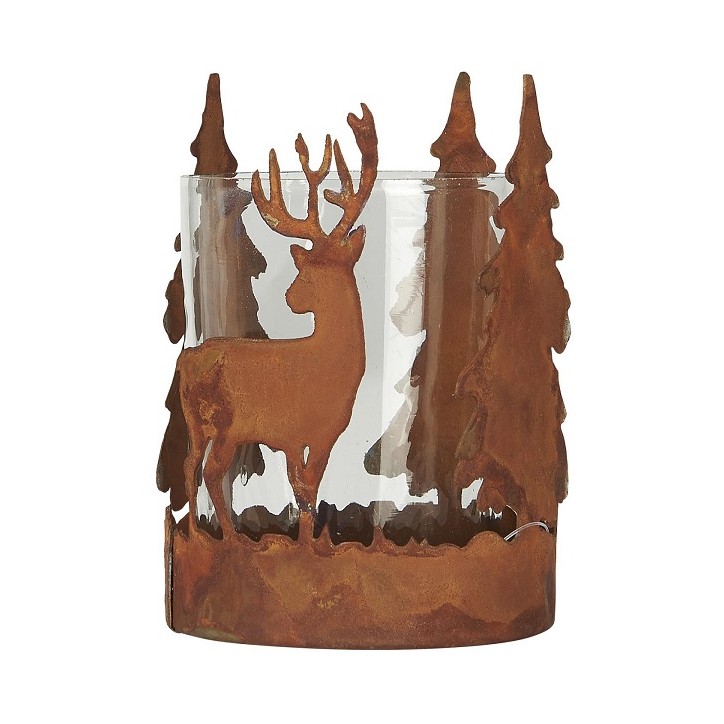 Forest Rusty Metal Candle Holder - Wood Latern - Rustic candle decoration Deer/Trees