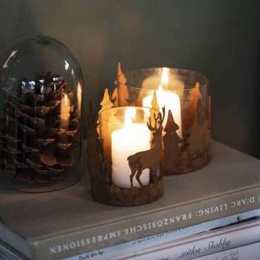 Forest Rusty Metal Candle Holder - Wood Latern - Rustic candle decoration Deer/Trees