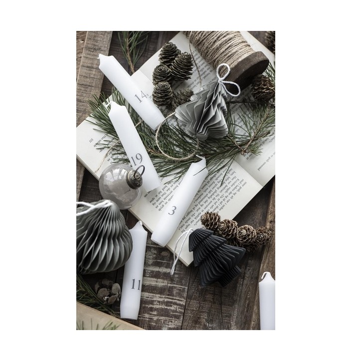 Advent Calendar Dinner Candles - Short Dinner Candles 1-24 White with Grey Numbers