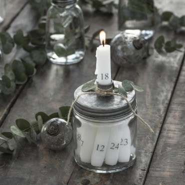 Advent Calendar Dinner Candles - Short Dinner Candles 1-24 White with Grey Numbers