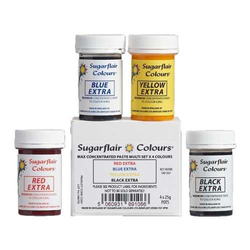 Sugarflair Colours Max Concentraded Gelfarben Set EXTRA 4x25g