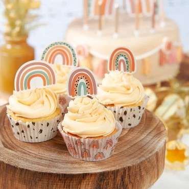 Boho Regenbogen Cupcakeförmchen Set - Neutraler Regenbogen Cupcakebackförmchen J142