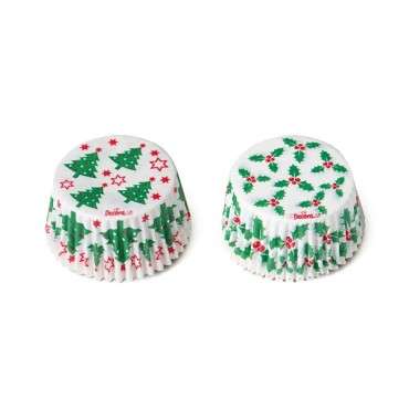 36 Holly & Tree Cupcake Baking Cups 0339870 - Christmas Muffin Liners - Cupcake Cases Xmas