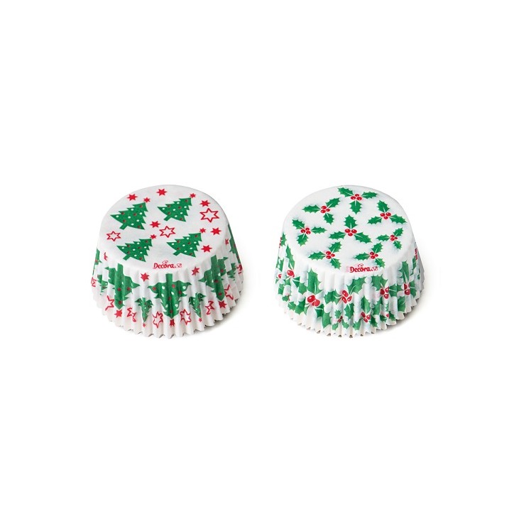 36 Holly & Tree Cupcake Baking Cups 0339870 - Christmas Muffin Liners - Cupcake Cases Xmas