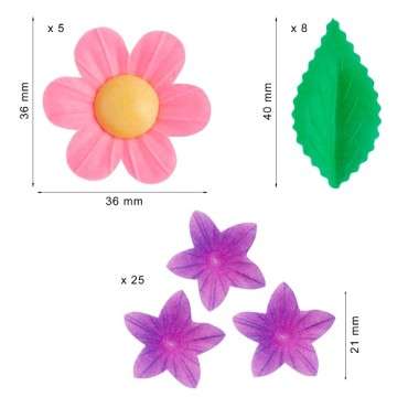 Esspapier Blumen - Margeriten - Mini Blumen - Blätter Kuchendekor 166020