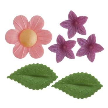 Dekora - Wafer decoration, flowers & leaves 166020 WAFER CAKE DECORATION 5 DAYSIES, 25 MINIFLOWERS & 8 LEAFS