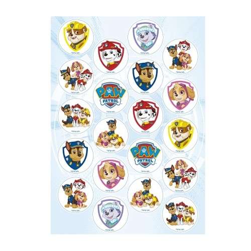 deKora 34mm Wafer Cake Disc Paw Patrol Cupcake Toppers, 20pcs