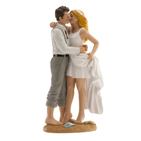 Hochzeitstortenfigur Brautpaaar am Strand, Brautpaar Tortentopper Strandhochzeit, Hochzeitstortentopper am Strand 305226,