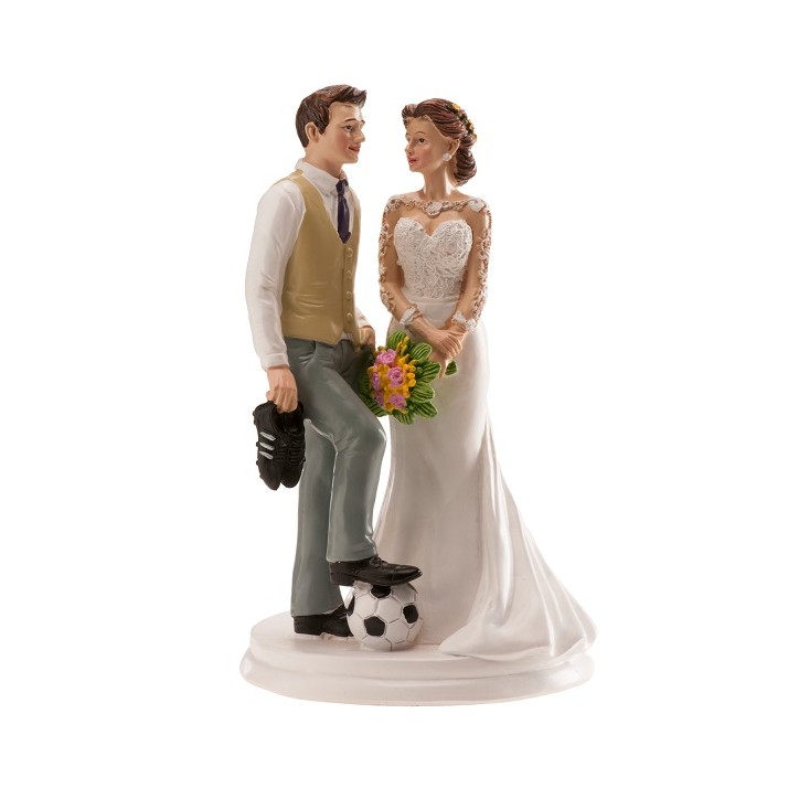 Soccer Wedding Cake Topper - WEDDING COUPLE FOOTBALL 18cm - Soccer Player Groom Wedding Cake Topper