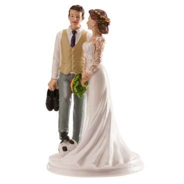 Soccer Wedding Cake Topper - WEDDING COUPLE FOOTBALL 18cm - Soccer Player Groom Wedding Cake Topper