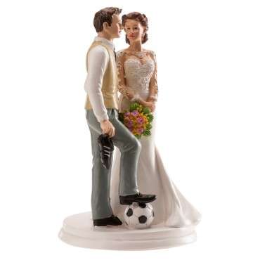 Soccer Wedding Cake Topper - WEDDING COUPLE FOOTBALL 18cm - Soccer Player Groom Wedding Cake Topper