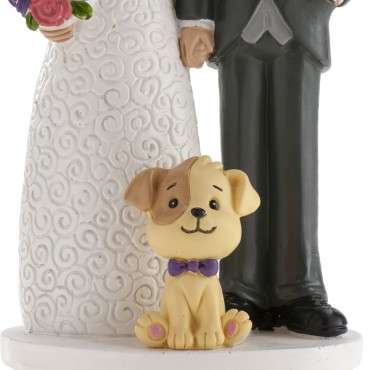 Cake Topper Brautpaar mit Hund - Hochzeitstortenfigur Brautpaar und Hund