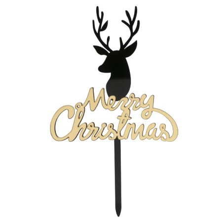 CAKE TOPPER MERRY CHRISTMAS 16,5X10CM - Christmas Deer Cake Topper