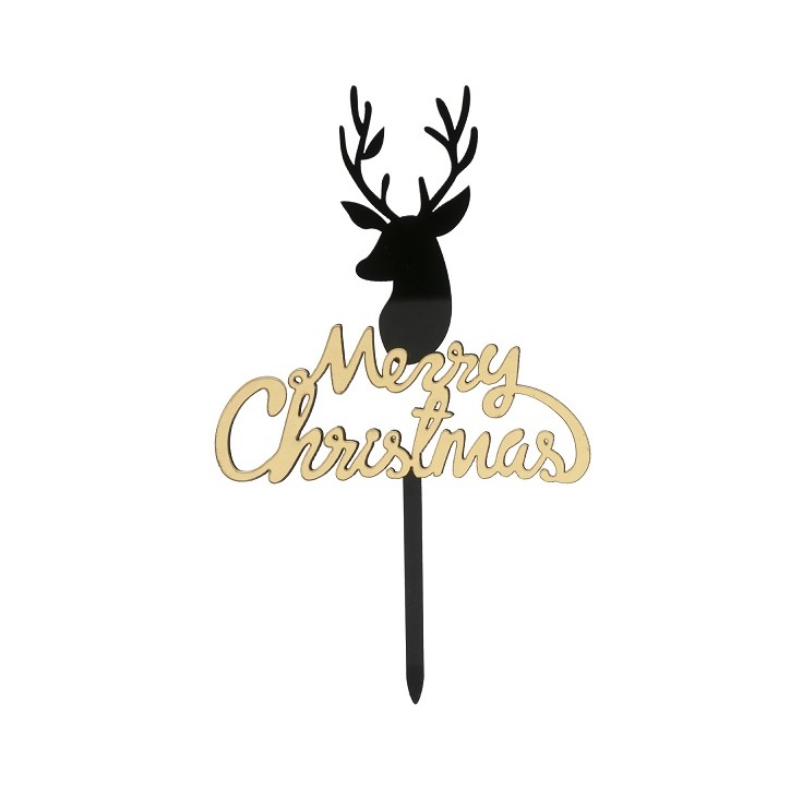 CAKE TOPPER MERRY CHRISTMAS 16,5X10CM - Christmas Deer Cake Topper