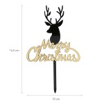 DeKora Merry Christmas Deer Cake Topper Black/Gold 16.5x10cm