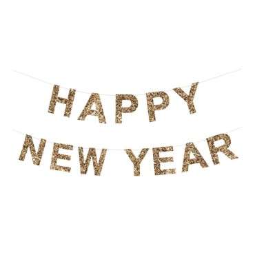 Gold Glitter Happy New Year Garland - Meri Meri Happy New Year Garland Gold Glitter 225369