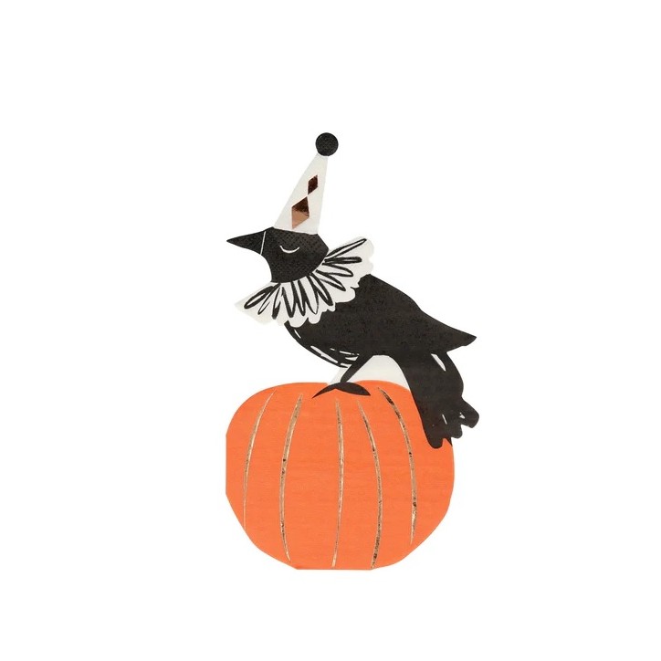 Crow on Pumpkin Partynapkin - Meri Meri Vintage Halloween Crow Napkin - Halloween Tableware