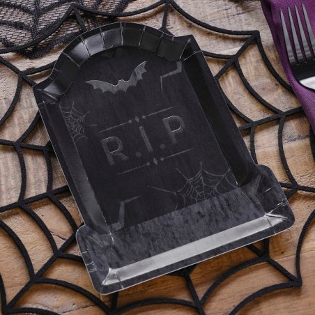 Embossed Tombstone Paper Halloween Plates - R.I.P. Plates - Halloween Tableware