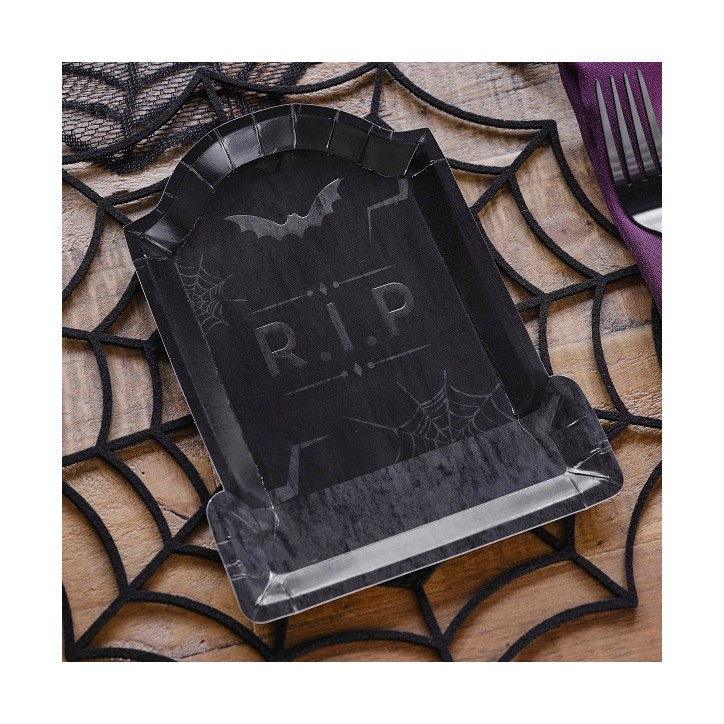 R.I.P. Grabstein Pappteller - Ginger Ray Embossed Tombstone Halloween Plates