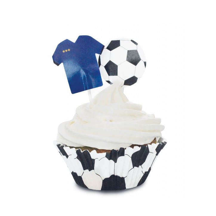 Fussball Cupcake Backset - 24 Cupcakesförmchen & 24 Cake Toppers Fussball