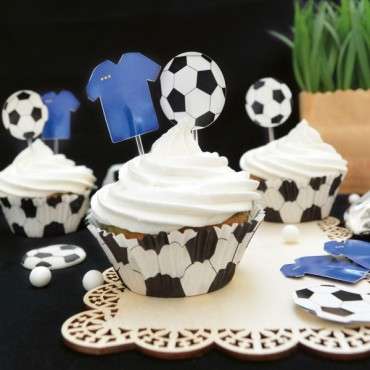 Fussball Cupcake Backset - 24 Cupcakesförmchen & 24 Cake Toppers Fussball