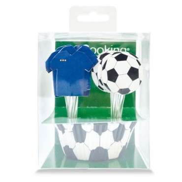 Fussball Cupcake Backset - 24 Cupcakesförmchen & 24 Cake Toppers Fussball