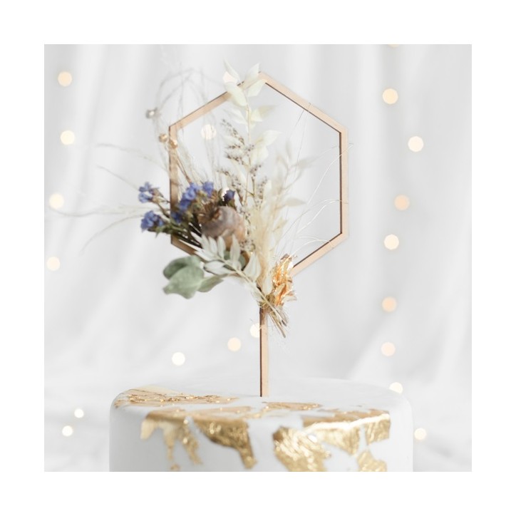 Geometric Cake Topper - Hexagon Cake Topper - Wedding Topper Hexagon with Flowers