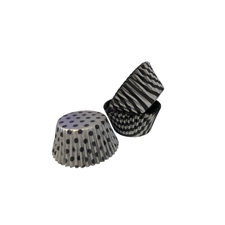 Spot & Stripe Vogue Muffin Liners Silver/Black - Cupcake Liners Black/Silver