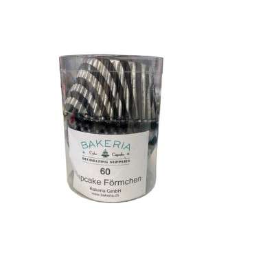 Spot & Stripe Vogue Muffin Liners Silver/Black - Cupcake Liners Black/Silver