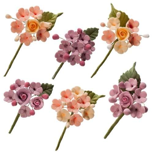 deKora Mini Rosen Blumen Bouquet Peach/Lila, 6 Stück