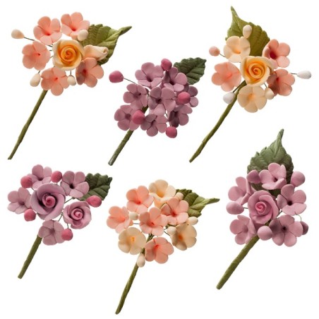 deKora Mini Rose Flower Spray Peach/Lilac, 6 pcs