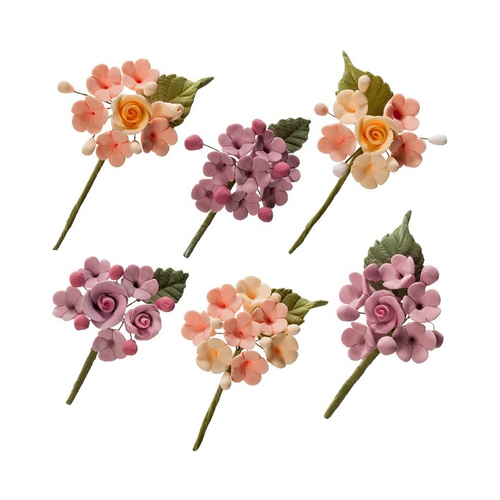 deKora Mini Rose Flower Spray Peach/Lilac, 6 pcs