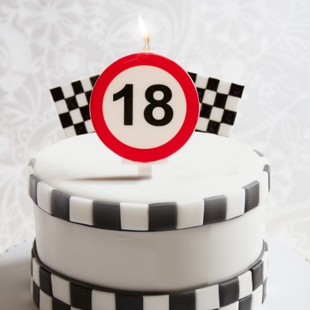 Road Sign Birthday Candle - 18th birthday cake Candle - 18 ANNIVERSARY CANDLES PROHIBITED SIGNAL 6,3CM