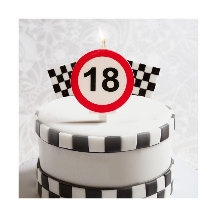 Road Sign Birthday Candle - 18th birthday cake Candle - 18 ANNIVERSARY CANDLES PROHIBITED SIGNAL 6,3CM