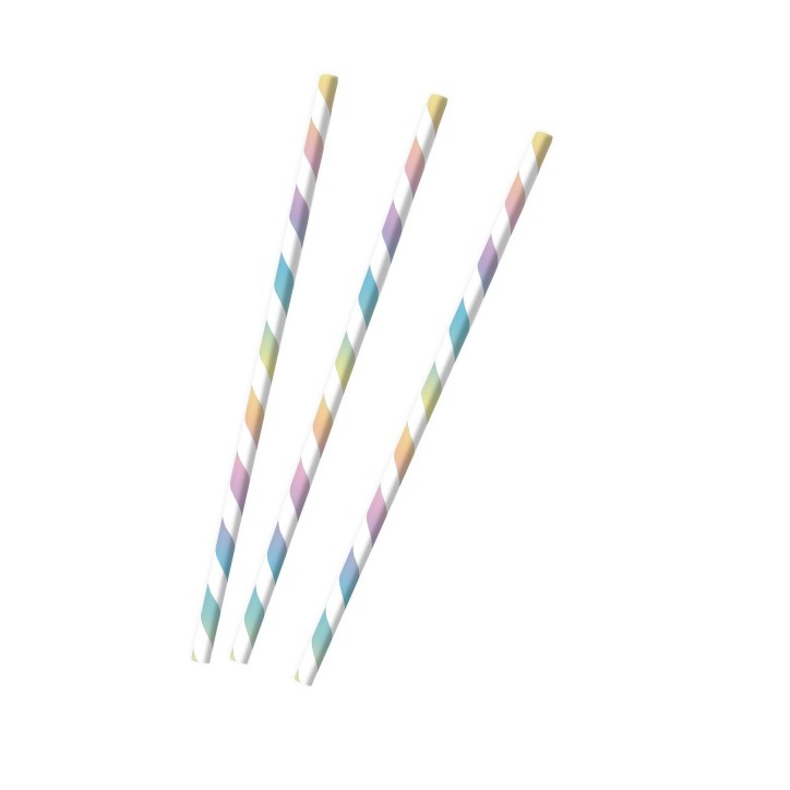 Amscan Striped Paper Straws Rainbow 9904286 - 12 Drinking Straws Pastel Rainbow Paper 19.7 cm