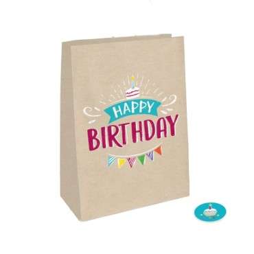 4 Paper Bags with Stickers My Birthday Party 14.7 x 21 cm