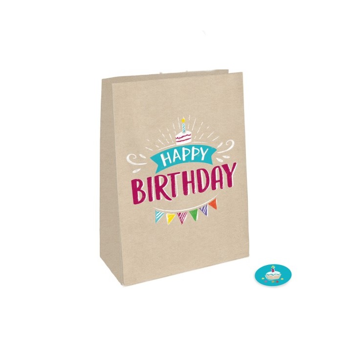 4 Paper Bags with Stickers My Birthday Party 14.7 x 21 cm