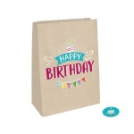 Amscan 4x Happy Birthday Gift bags Kraft Brown, 14.7x21cm