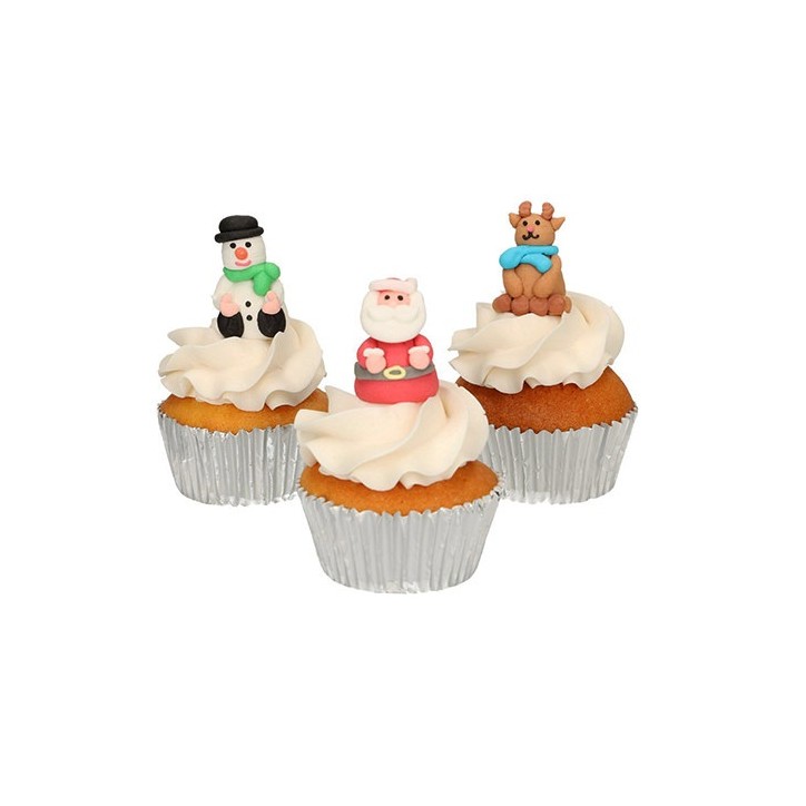 Christmas Sugar Figurines 3D Santa - Reindeer - Snowman / FunCakes Sugar Decorations 3D Christmas Figures Set/3