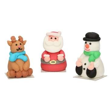 Christmas Sugar Figurines 3D Santa - Reindeer - Snowman / FunCakes Sugar Decorations 3D Christmas Figures Set/3