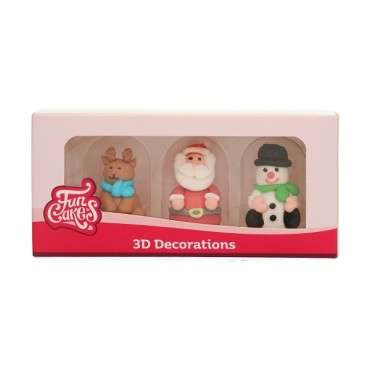 Christmas Sugar Figurines 3D Santa - Reindeer - Snowman / FunCakes Sugar Decorations 3D Christmas Figures Set/3