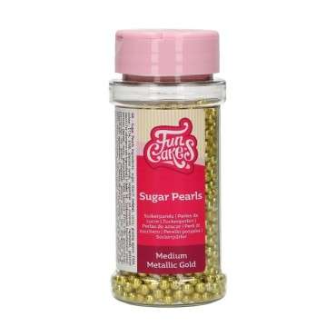 FunCakes Sugar Pearls Medium Metallic Gold 80g - Sugar Pearls Gold 4mm