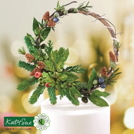 Katy Sue Mould Winter Foliage - Sugarcraft Mould conifer cones and berries