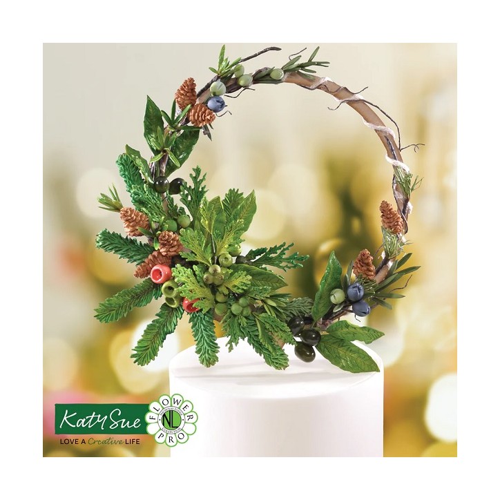 Katy Sue Mould Winter Foliage - Sugarcraft Mould conifer cones and berries