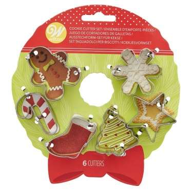 Wilton Mini Holiday Cookie Cutter Set in Wreath Gift Packaging 02-0-0382