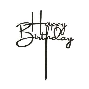 Birthday Cake Topper Black - Happy Birthday Cake Topper