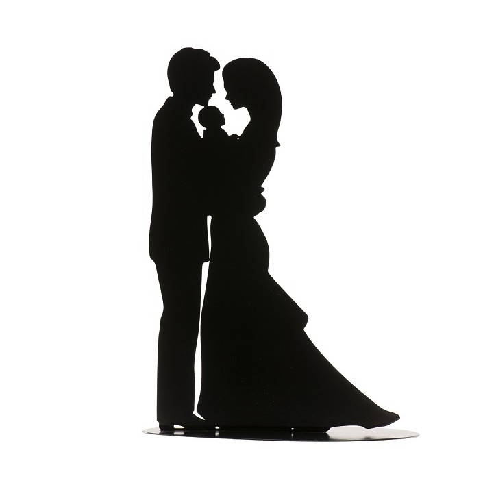 Black Silhouette Bridal Couple Topper with Baby 305102