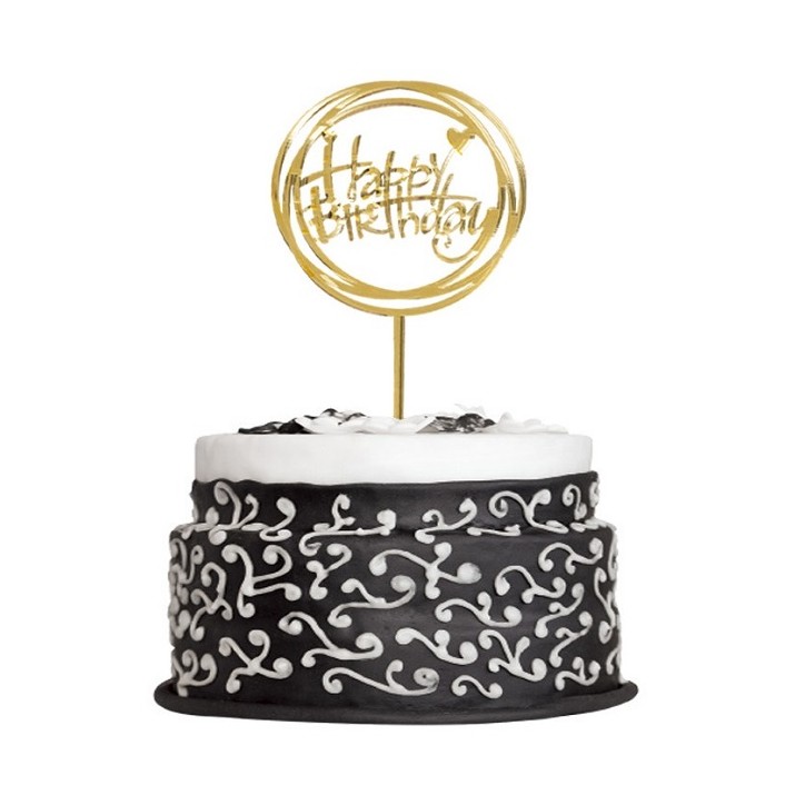 Golden Happy Birthday Cake Topper 354112 - Birthday Caketopper