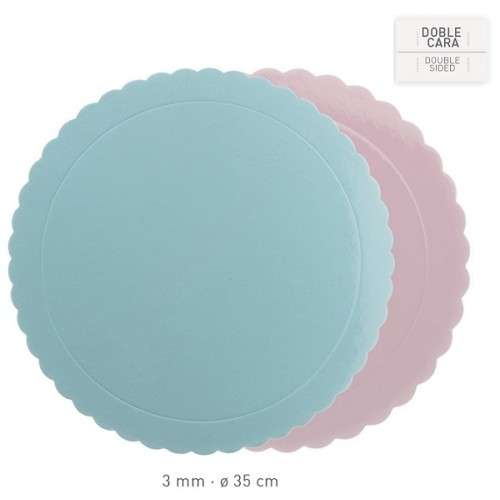 DeKora 35cm Round Scalopped Cake Board Blue/Pink, 1 pcs