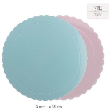 Reversable Cake Card blue/pink with wavy edge 35cm - reversible cake board round 35cm - Babypink/babyblue Cake Board 3mm